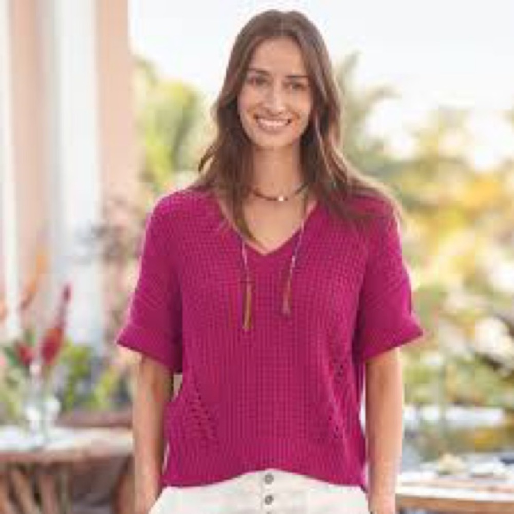 Sundance Chunky Short Sleeved Sweater in Pink Sangria